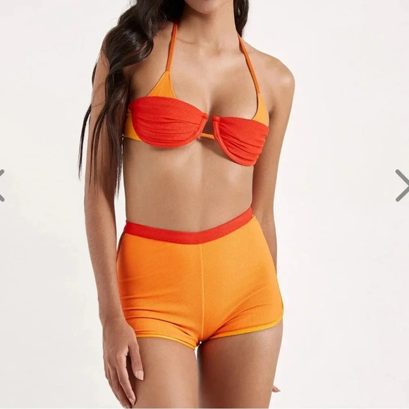 NWT OneOne Swimwear Cairo Shorts Orange Red 2024 New Mini Booty Cute Ribbed - Picture 5 of 6